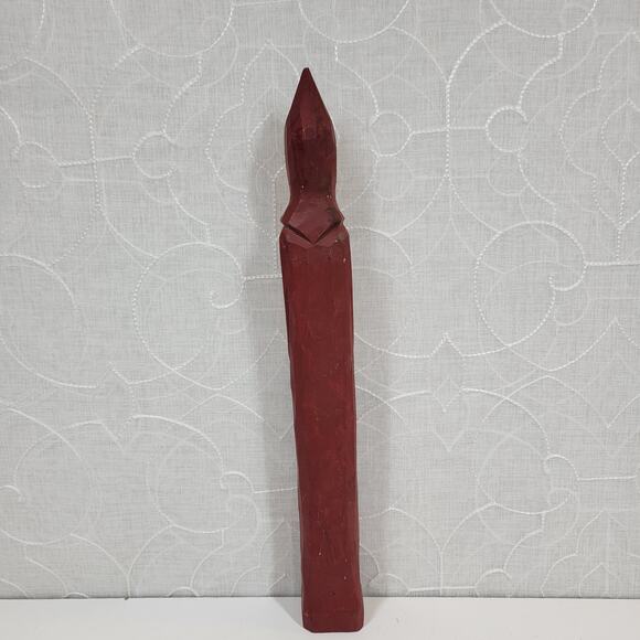 Vintage Folk Art Pencil Santa 13" Red Green Christmas Tree Carved Wood 1975 - Picture 7 of 16